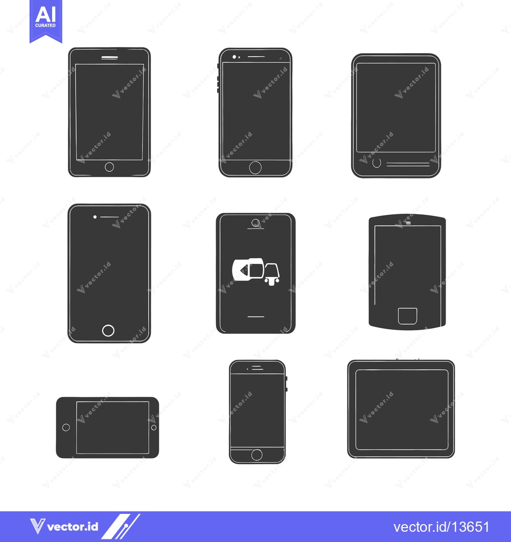 Premium Vector dari A Collection of Nine Different Smartphone and Tablet Silhouettes