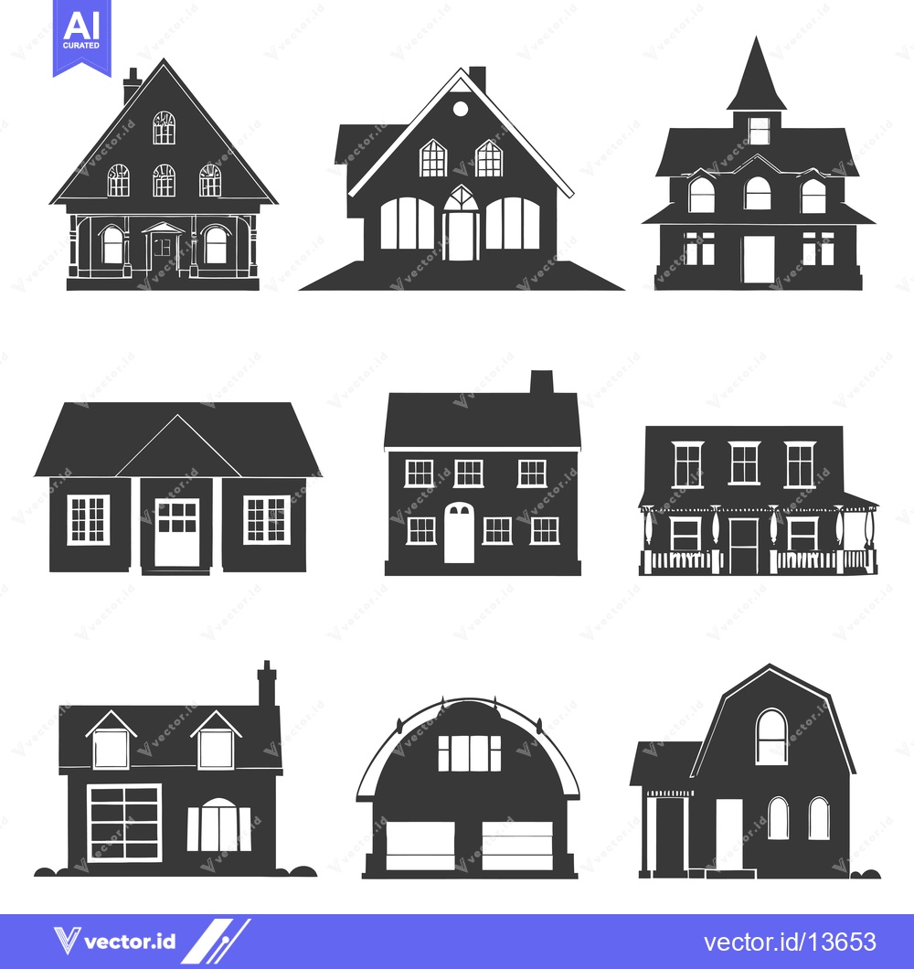 Premium Vector dari A Collection of Nine Distinct House Silhouettes
