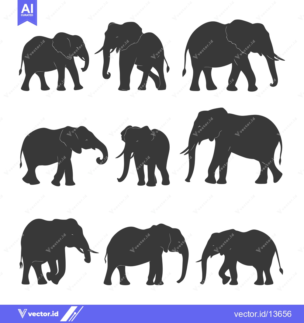 Premium Vector dari A collection of nine elephant silhouettes in various poses