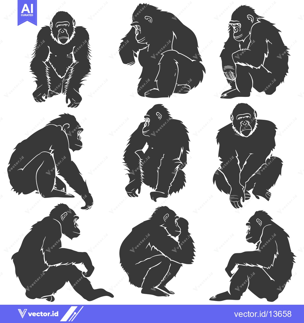 Premium Vector of A Collection of Nine Gorilla Silhouettes in Various Poses