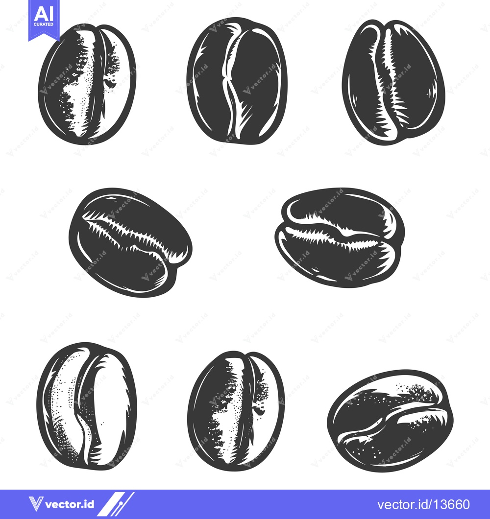 Premium Vector of A Collection of Nine Hand-Drawn Coffee Beans