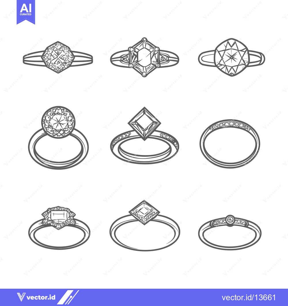 Premium Vector of A Collection of Nine Hand-Drawn Diamond Rings