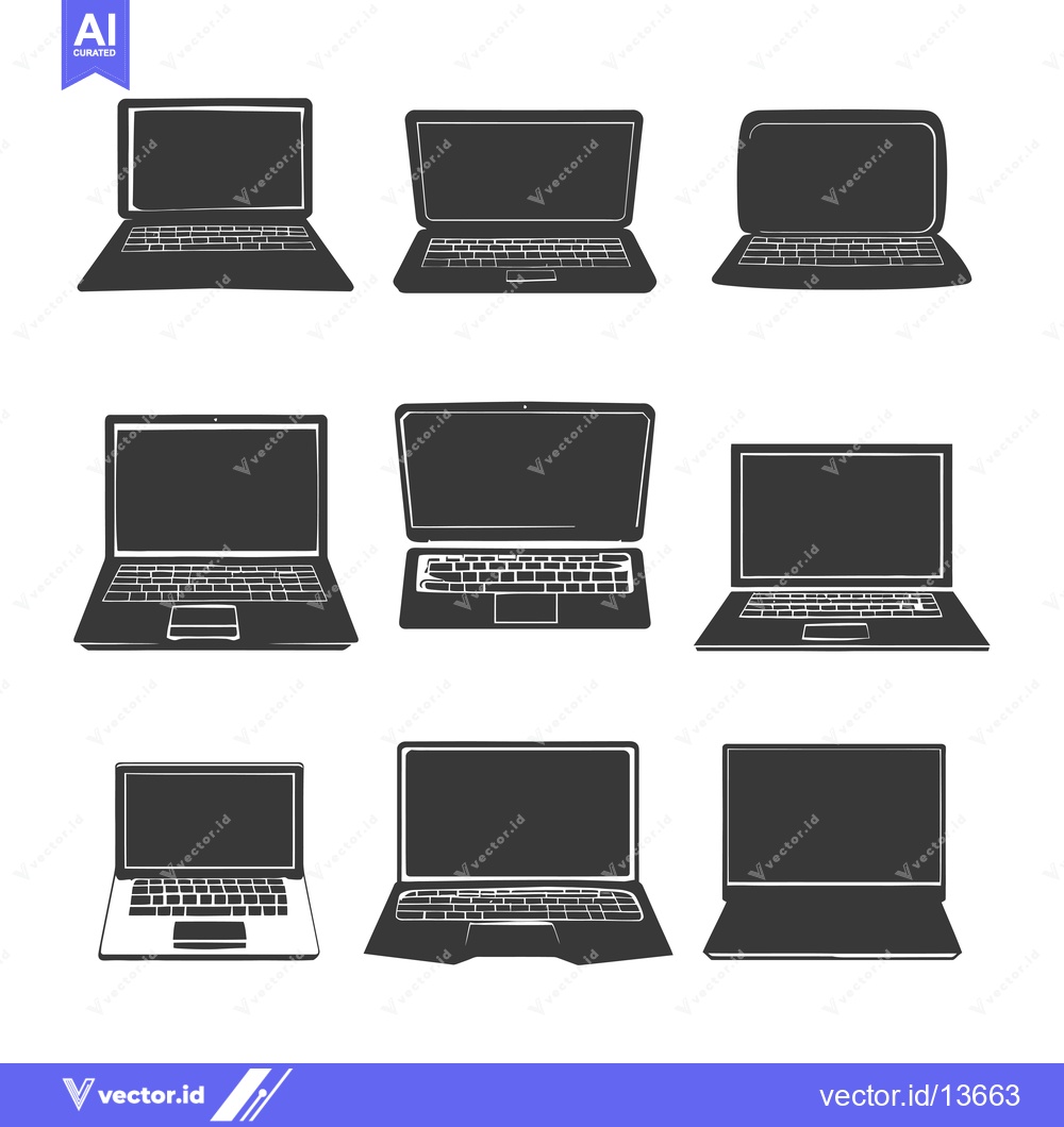 Premium Vector dari A Collection of Nine Hand-Drawn Laptop Silhouettes