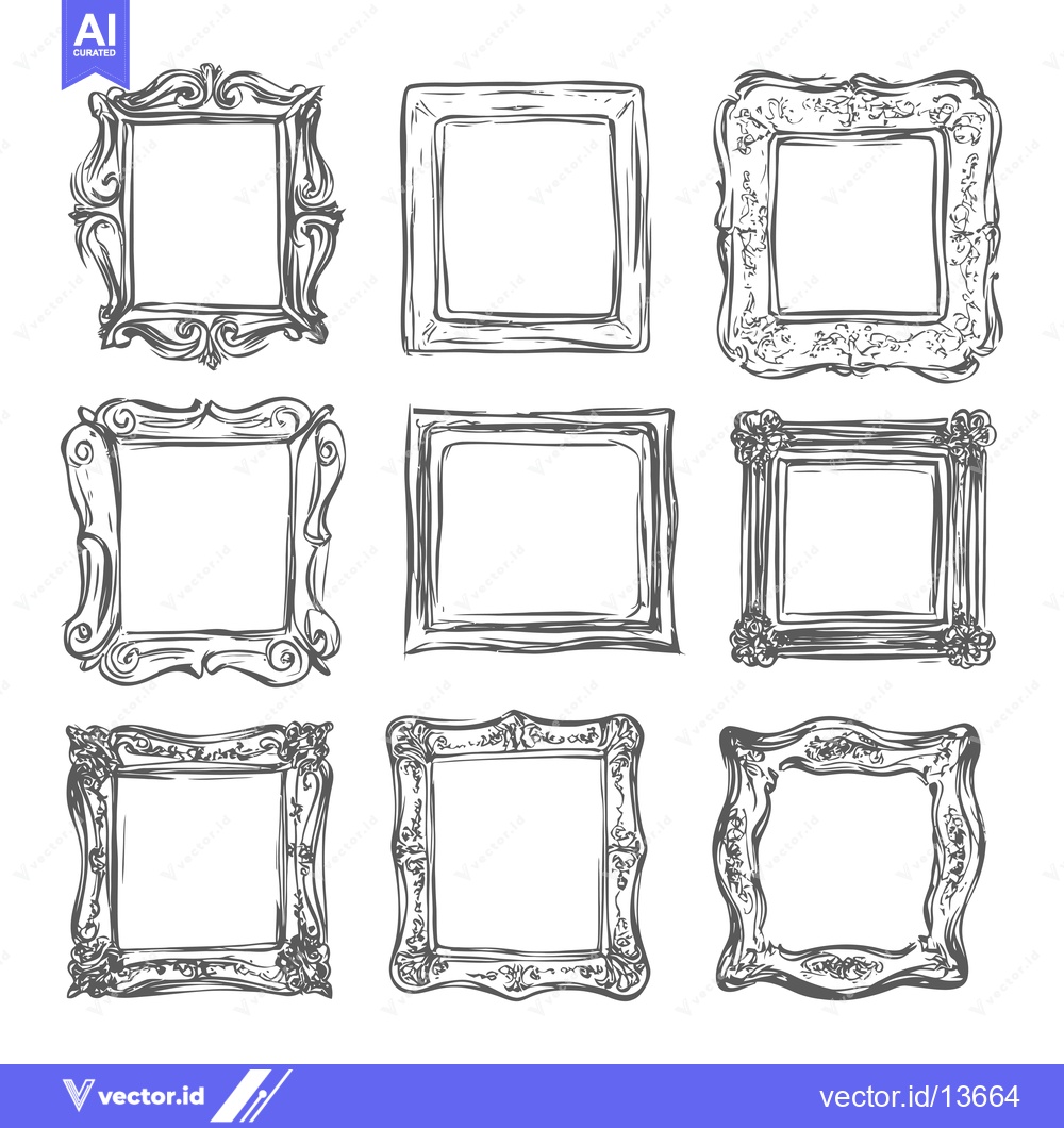 Premium Vector dari A Collection of Nine Hand-Drawn Ornate Picture Frames