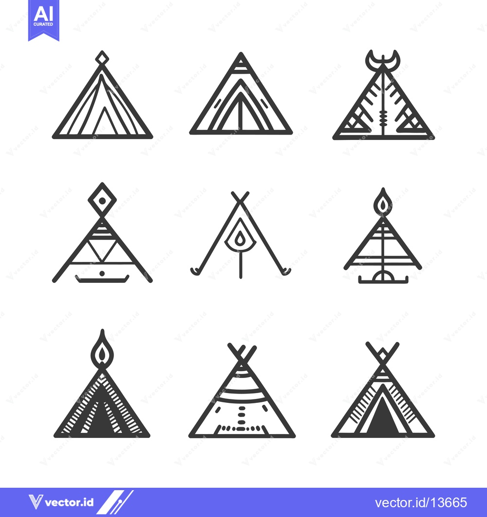Premium Vector dari A Collection of Nine Hand-Drawn Tent and Teepee Designs