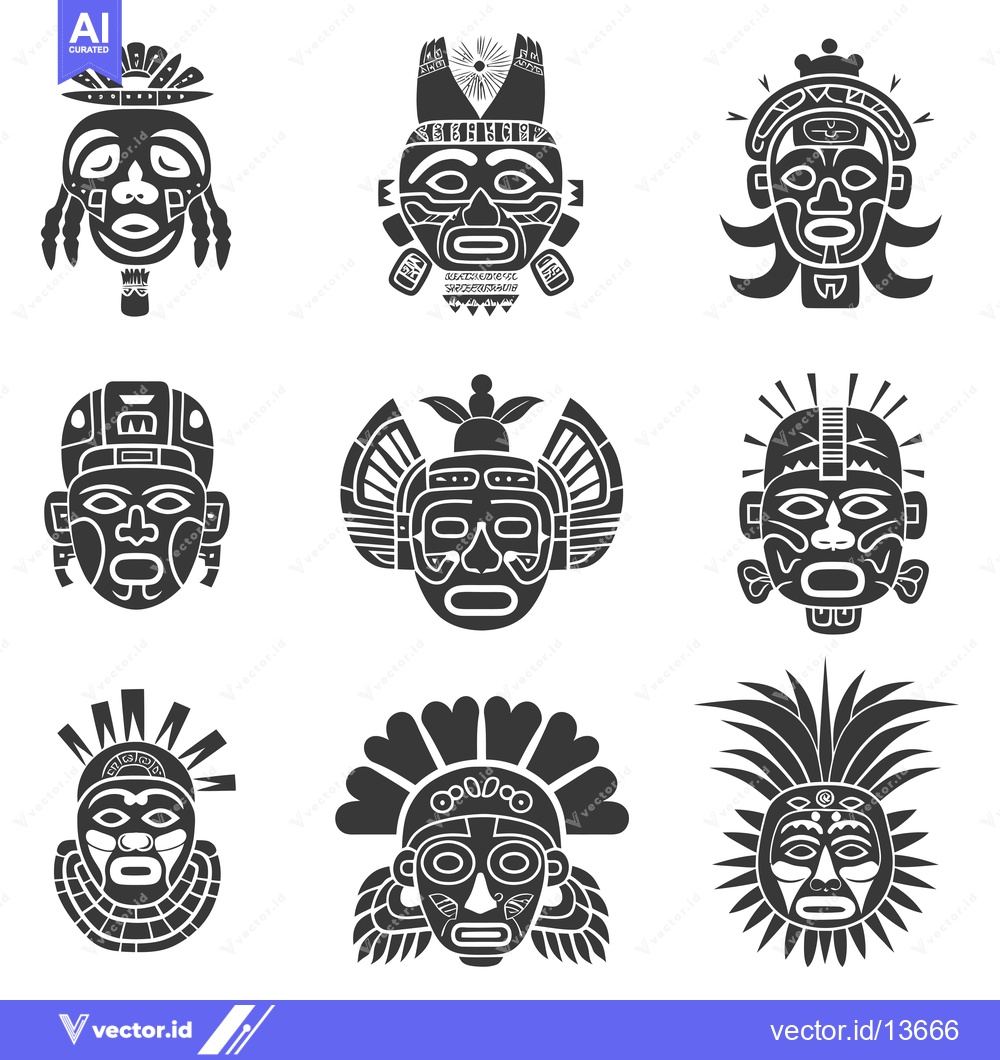 Premium Vector dari A Collection of Nine Intricately Designed Tribal Masks