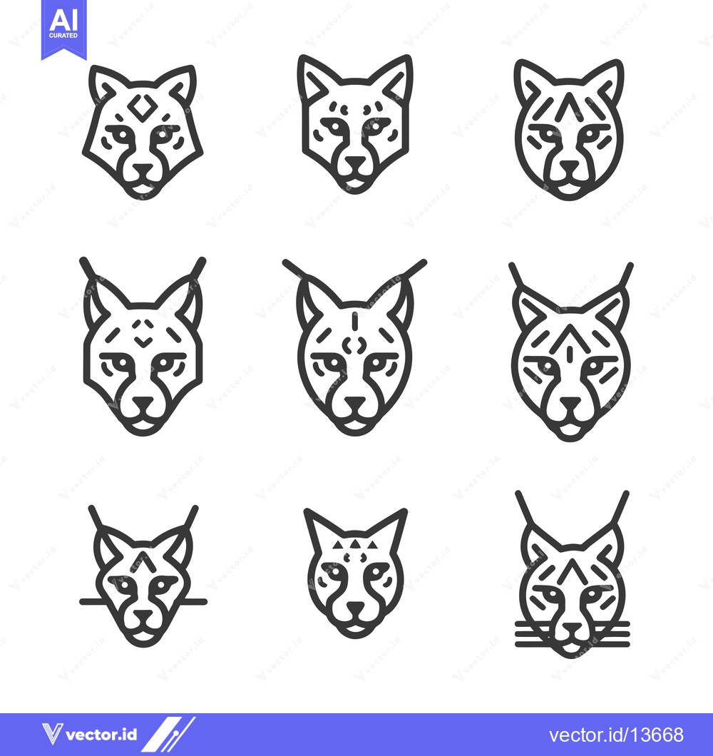 Premium Vector dari A Collection of Nine Line Art Lynx Head Illustrations