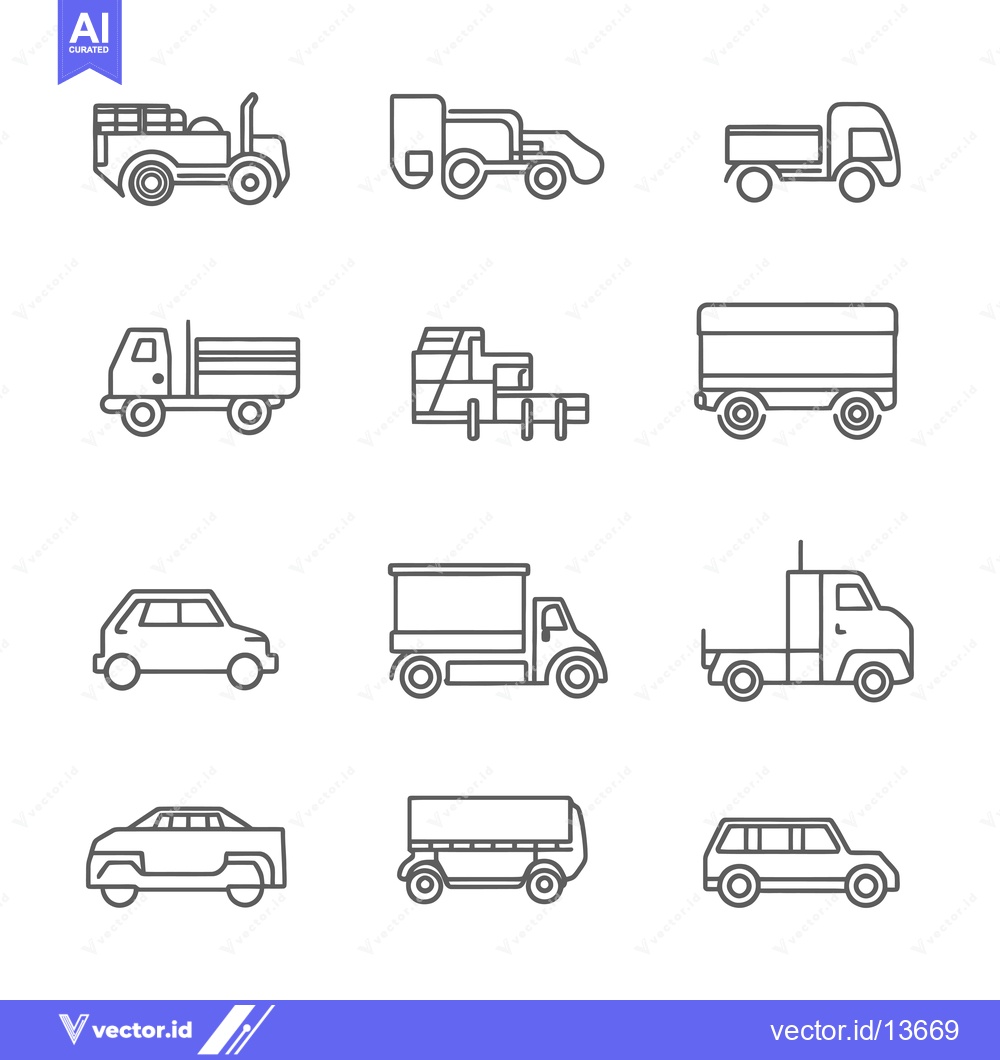 Premium Vector of A Collection of Nine Line Drawings Depicting Various Vehicles