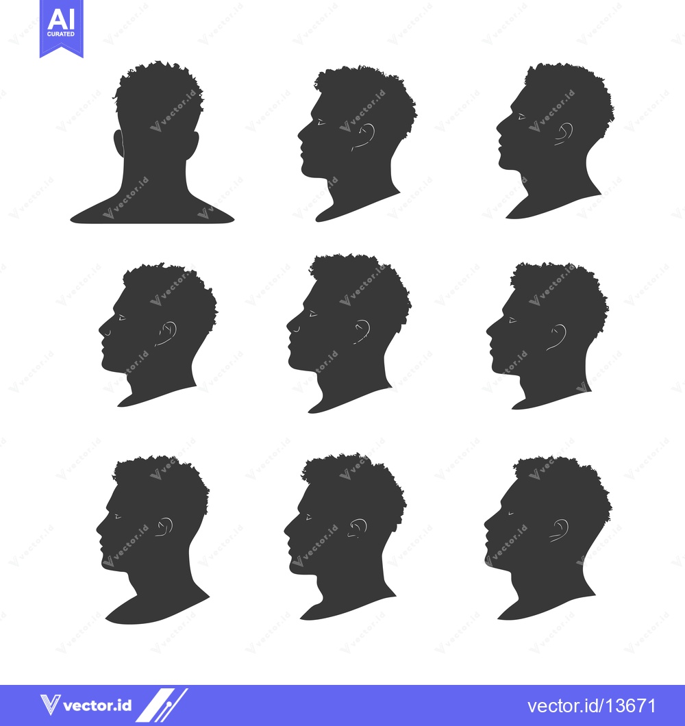 Premium Vector of A Collection of Nine Male Silhouettes in Profile and Back Views