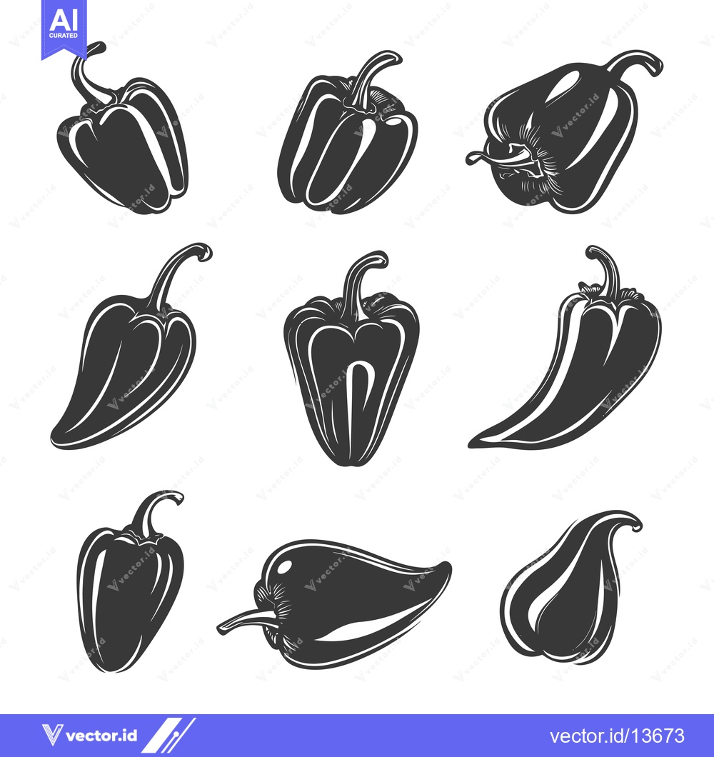 Premium Vector of A collection of nine monochrome bell pepper silhouettes