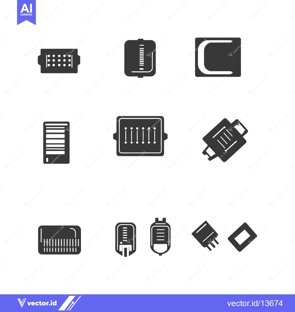 Premium Vector dari A collection of nine monochrome electronic component icons