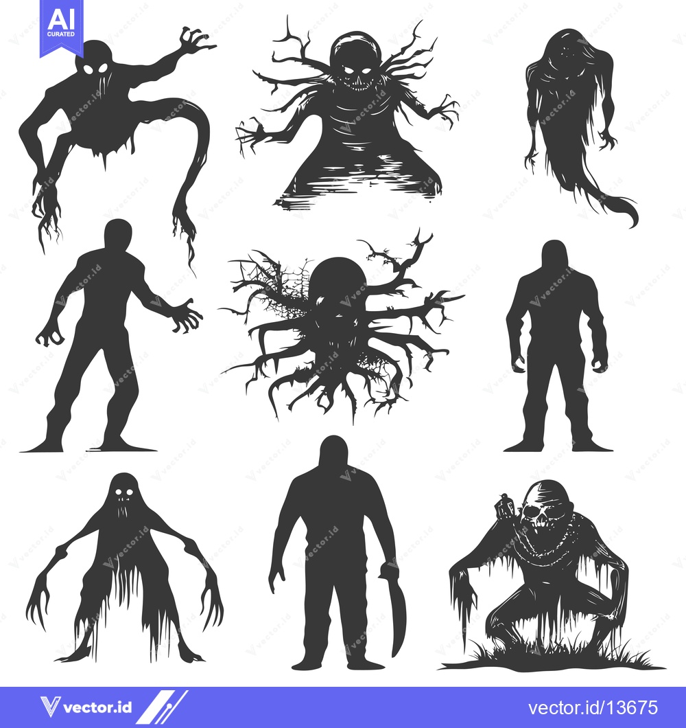 Premium Vector dari A Collection of Nine Monstrous Silhouettes