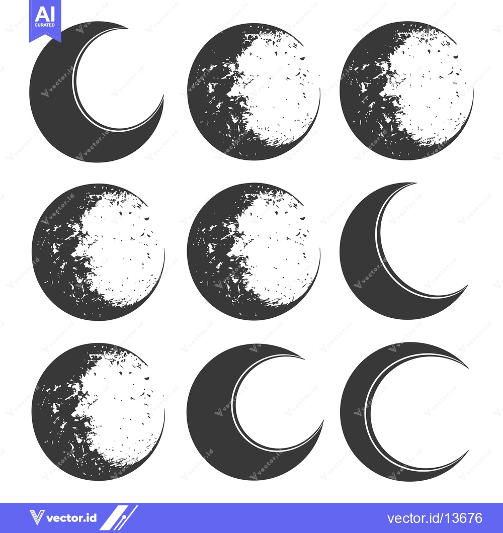 Premium Vector dari A Collection of Nine Moon Phases in Black and White