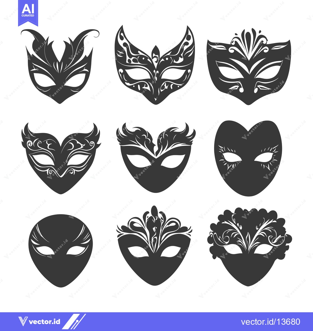 Premium Vector dari A Collection of Nine Ornate Venetian Carnival Masks