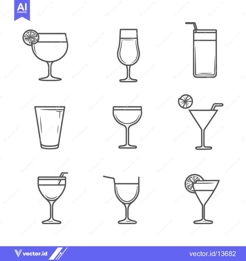 Premium Vector dari A Collection of Nine Outline Illustrations of Various Drinkware