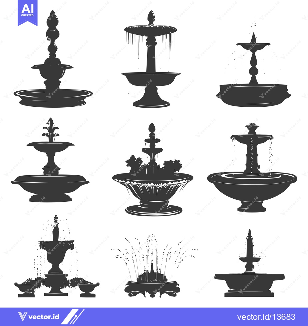 Premium Vector dari A Collection of Nine Silhouettes of Ornate Fountains