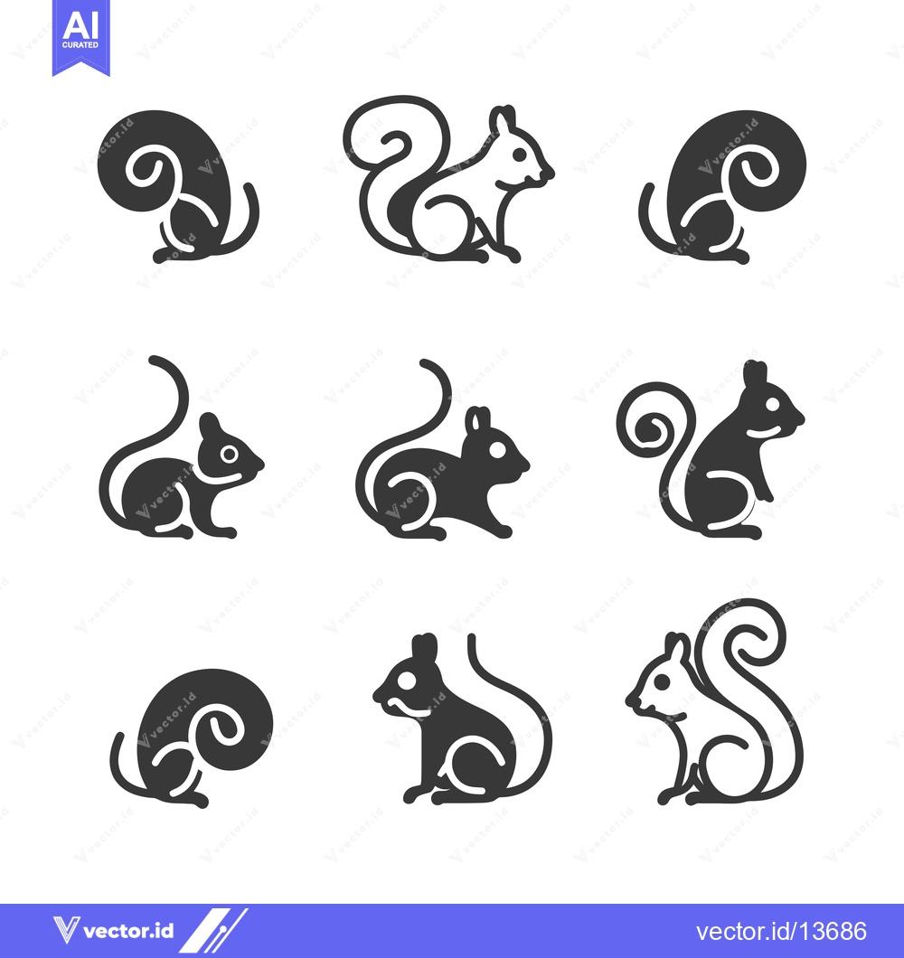 Premium Vector dari A Collection of Nine Squirrel Icons in Black and White