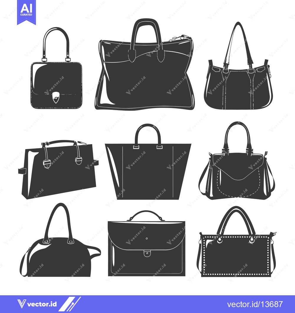 Premium Vector of A Collection of Nine Stylish Handbag Silhouettes