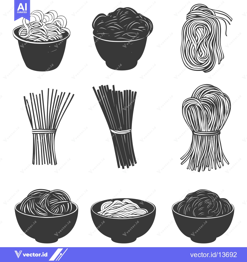 Premium Vector dari A Collection of Nine Stylized Noodle Illustrations
