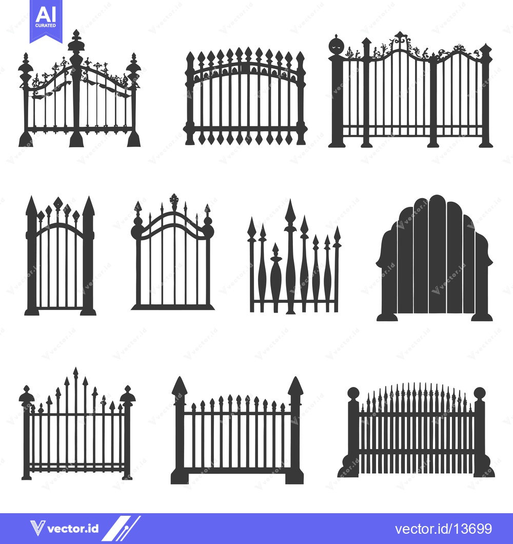 Premium Vector dari A Collection of Ornamental Fence and Gate Silhouettes