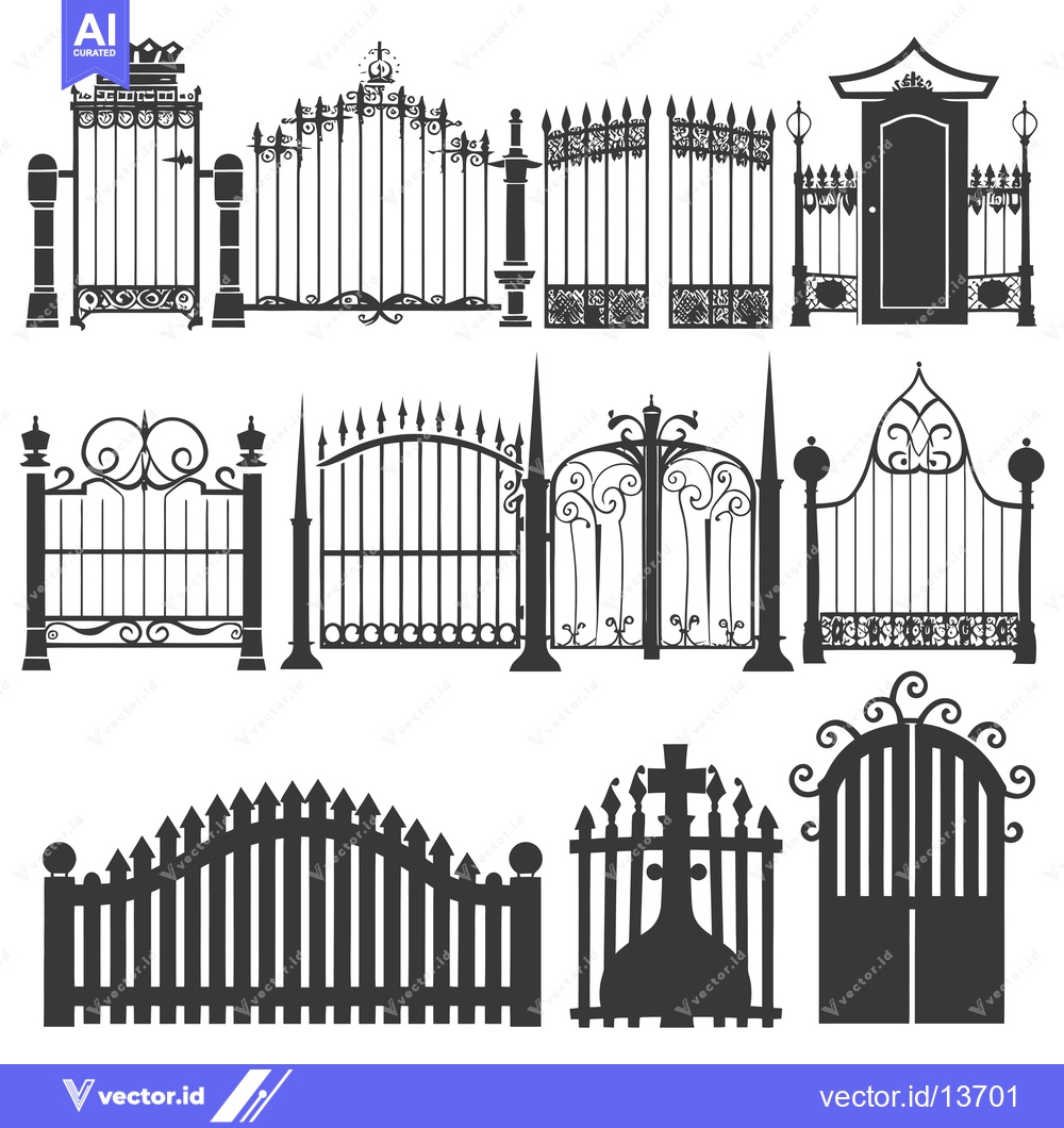 Premium Vector of A Collection of Ornate Black Gate Silhouettes