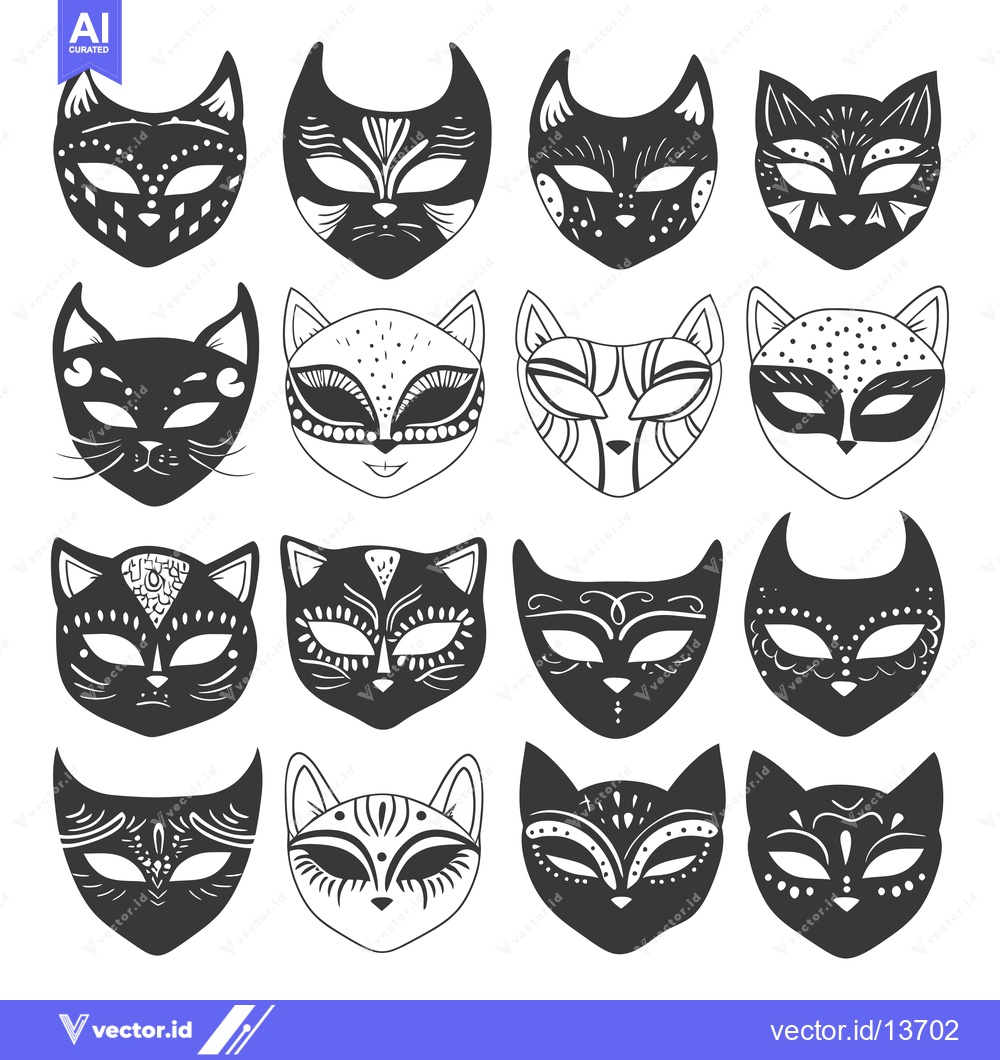 Premium Vector dari A Collection of Ornate Cat Masks