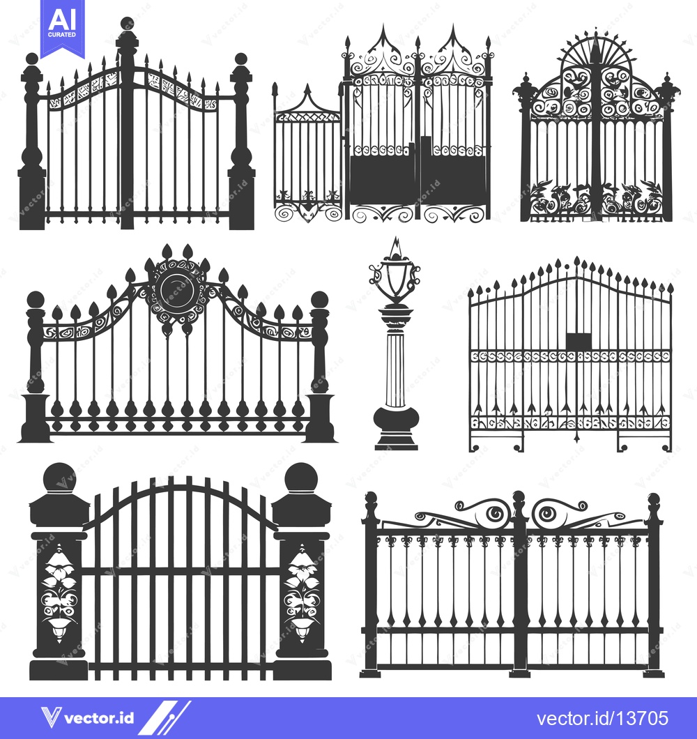 Premium Vector of A Collection of Ornate Metal Gates and Fence Designs