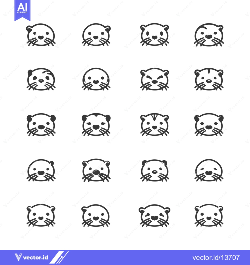 Premium Vector dari A Collection of Otter Face Icons with Various Expressions