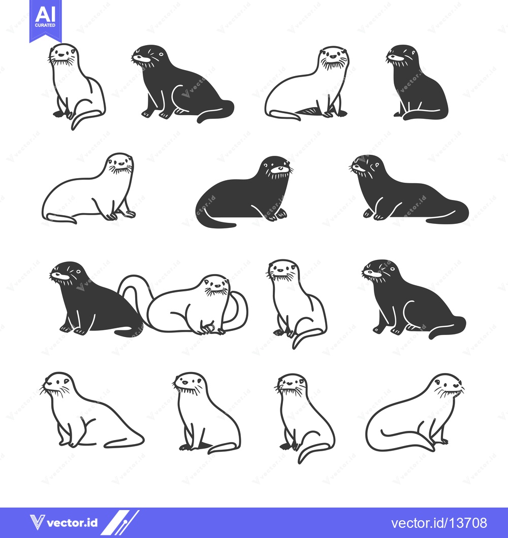 Premium Vector dari A Collection of Otter Illustrations in Various Poses