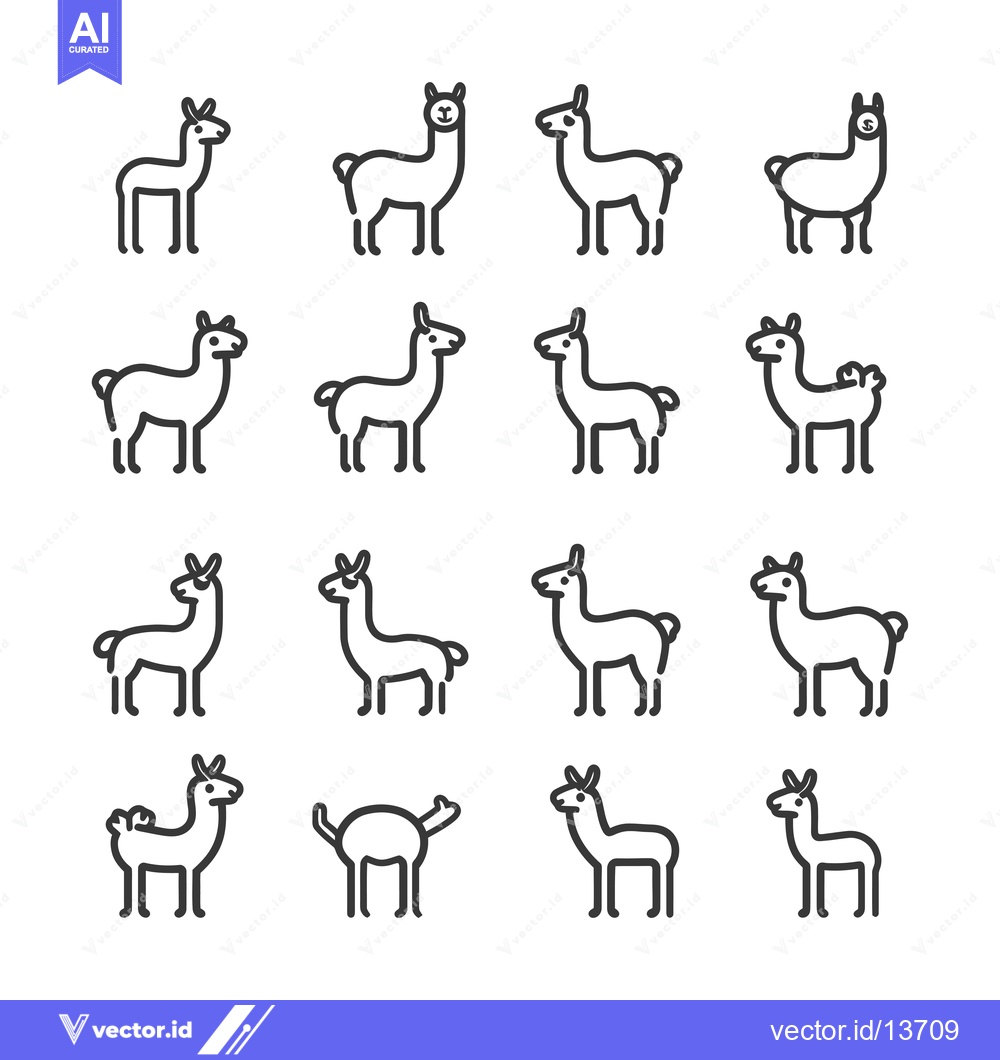 Premium Vector of A Collection of Outline Llama Illustrations