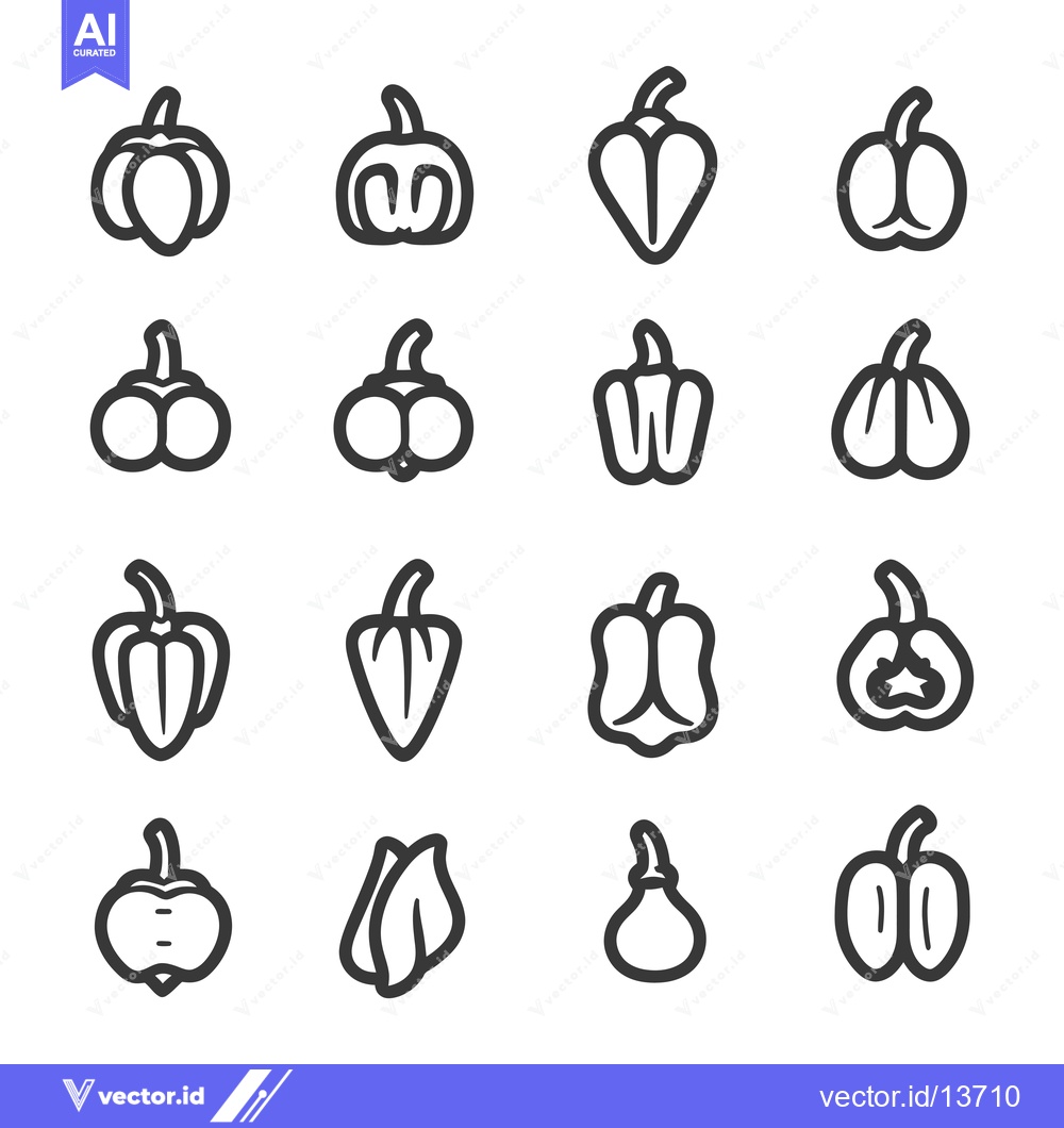 Premium Vector of A Collection of Outline Pepper and Pumpkin Icons
