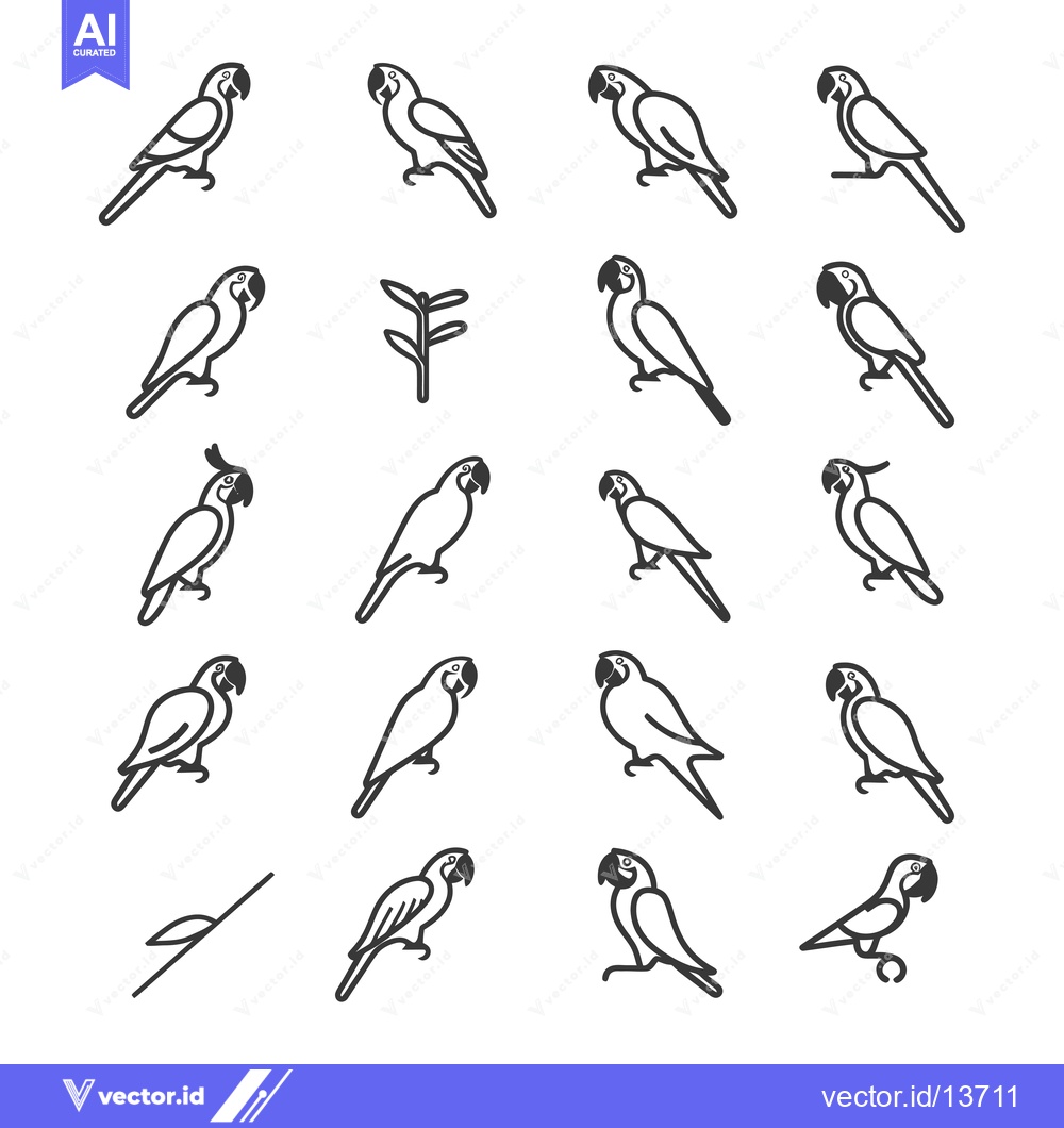 Premium Vector dari A Collection of Parrot Icons in Various Poses