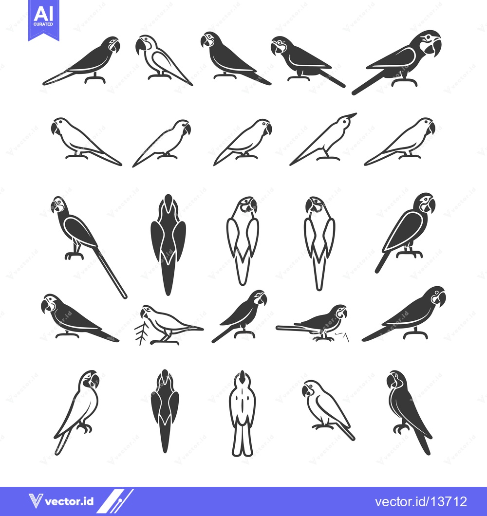 Premium Vector of A Collection of Parrot Icons in Various Poses and Styles