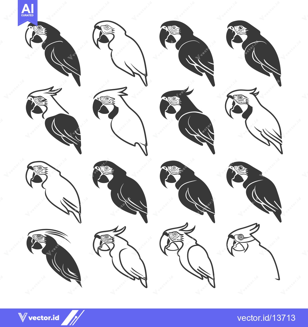 Premium Vector dari A Collection of Parrot Silhouettes in Black and White