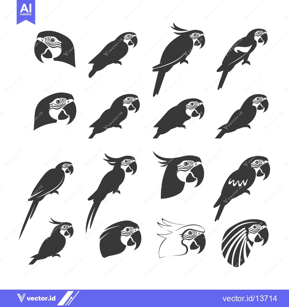 Premium Vector dari A Collection of Parrot Silhouettes in Various Poses