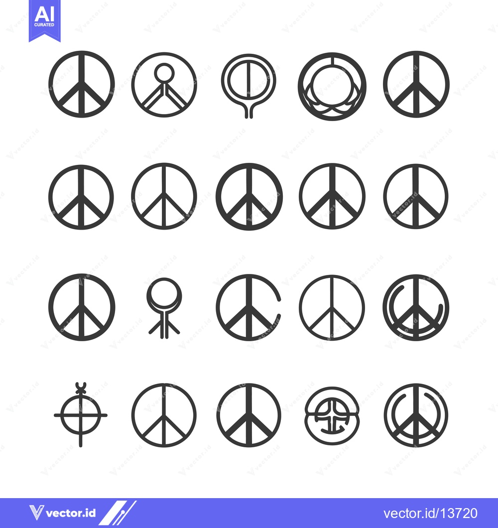 Premium Vector of A Collection of Peace Sign Variations in Black and White