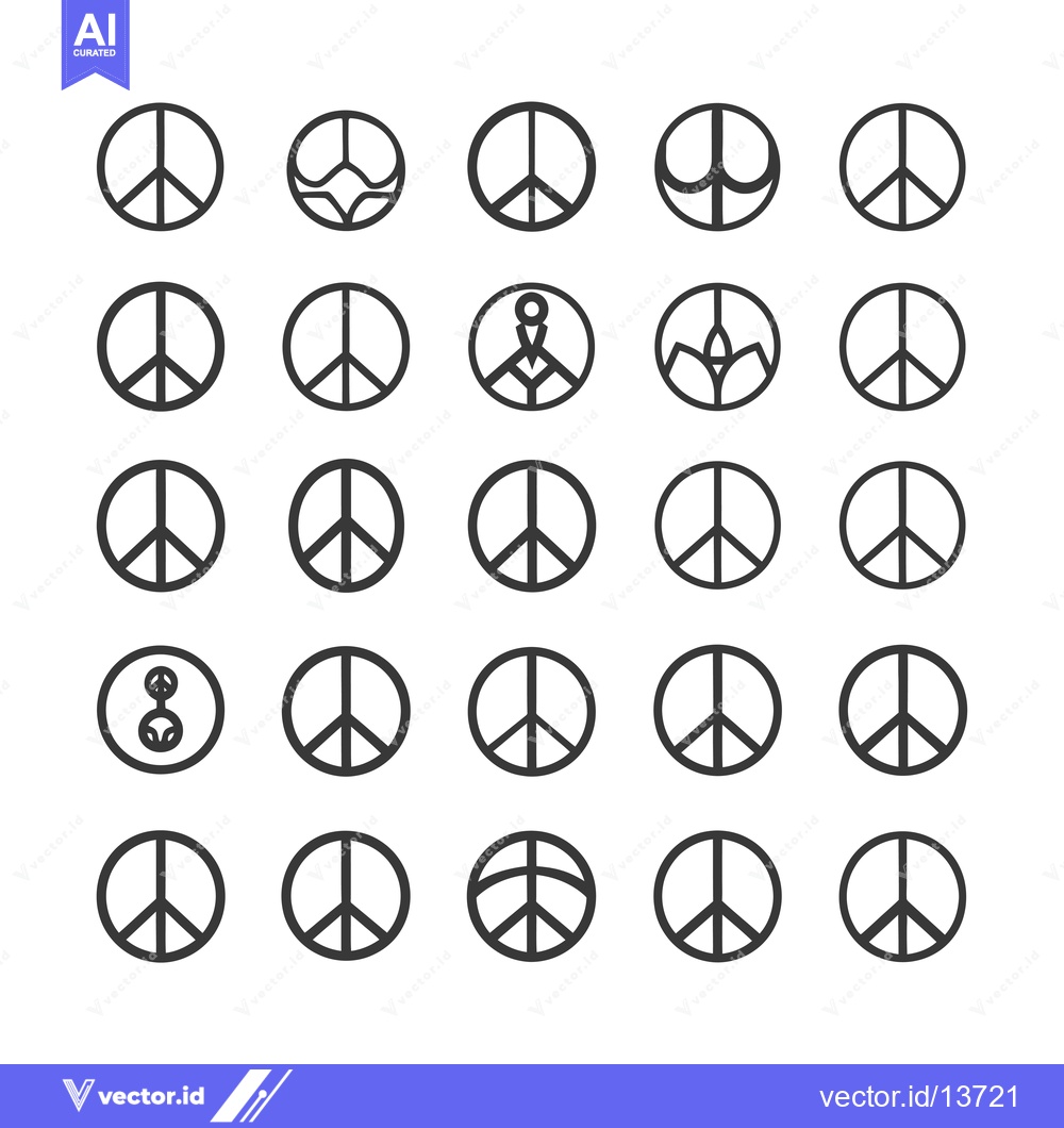 Premium Vector of A Collection of Peace Sign Variations in Black and White