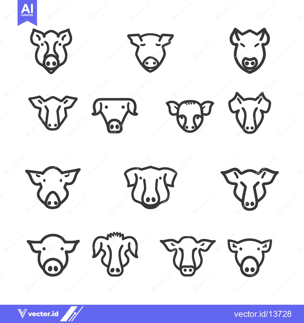 Premium Vector of A Collection of Pig Head Line Drawings in Various Styles