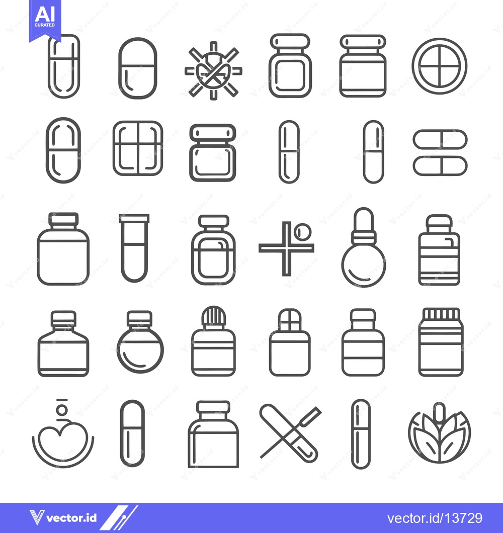 Premium Vector dari A Collection of Pill and Bottle Icons in Outline Style