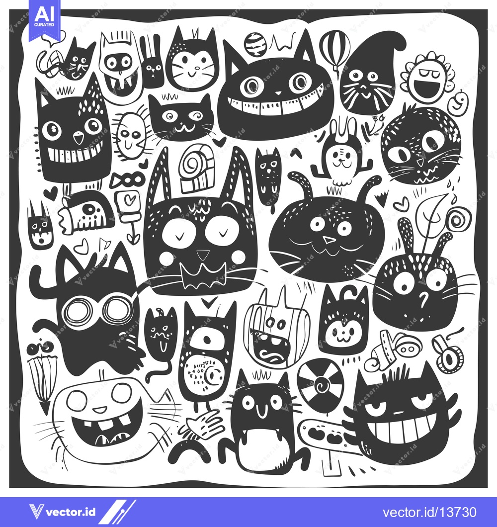 Premium Vector dari A Collection of Playful Black and White Cat Illustrations