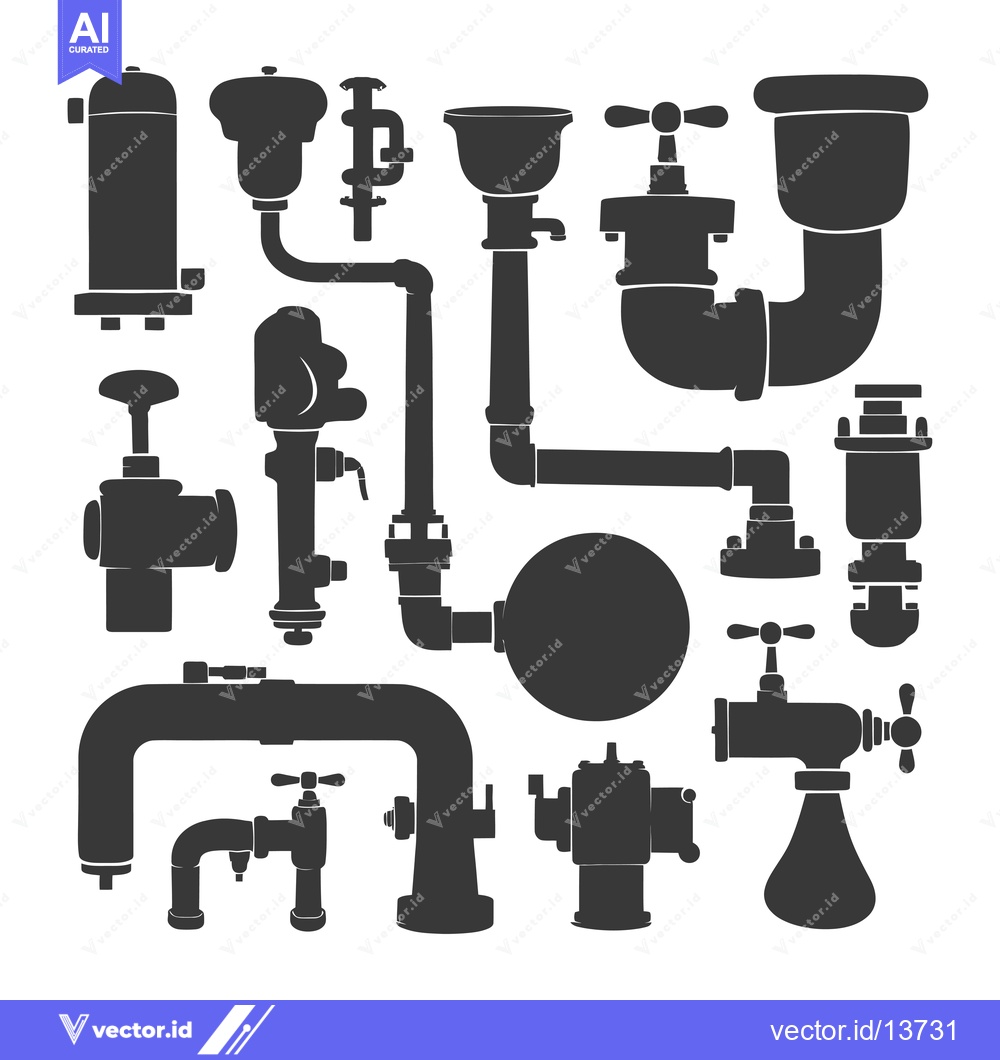 Premium Vector of A Collection of Plumbing and Piping Components in Silhouette