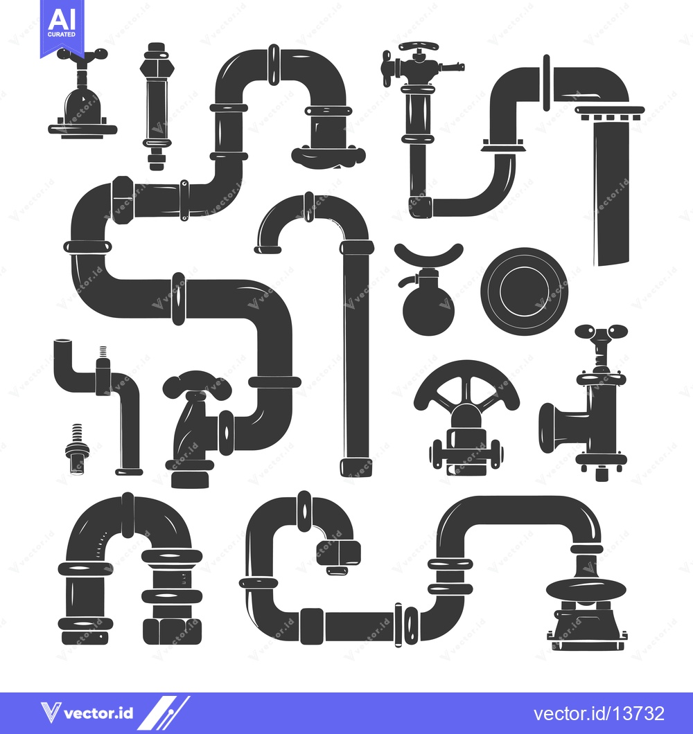 Premium Vector dari A Collection of Plumbing Pipes and Fittings in Silhouette