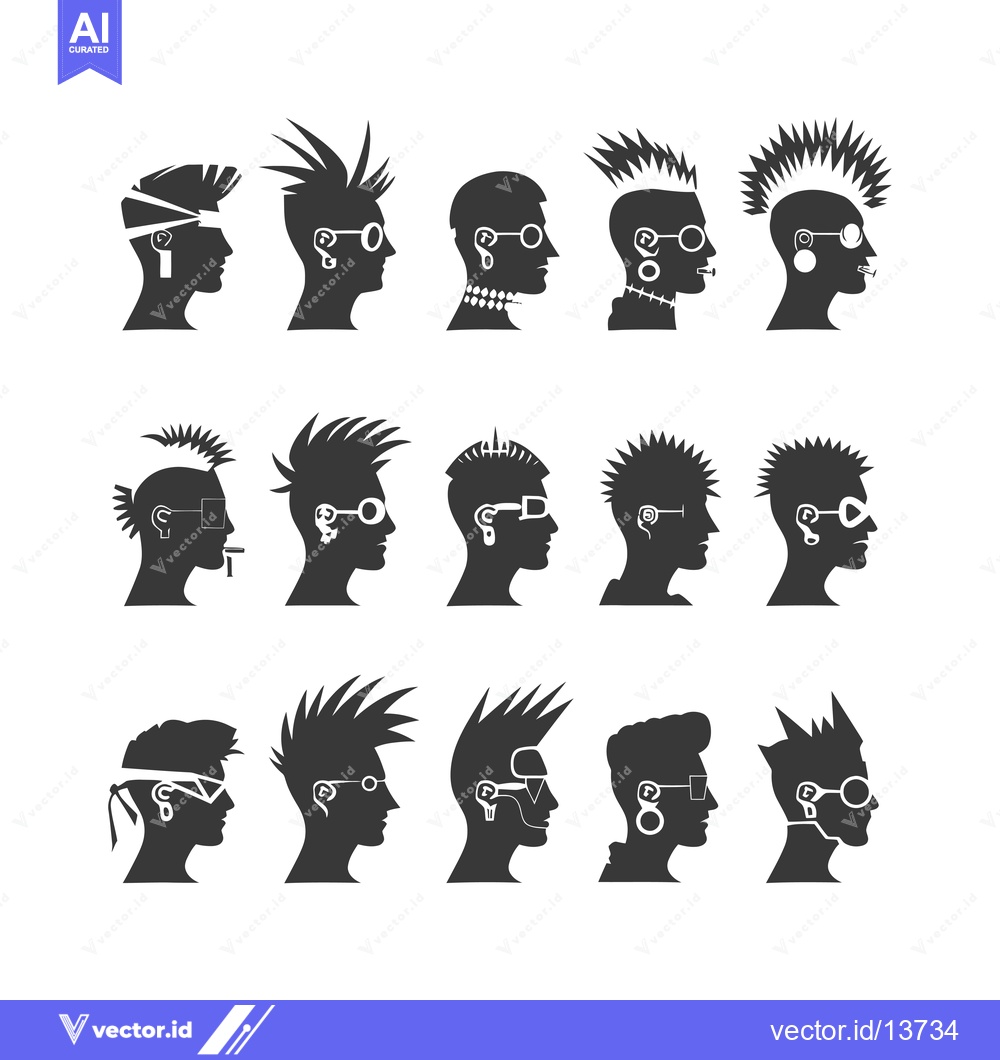 Premium Vector dari A Collection of Punk Hairstyle Silhouettes