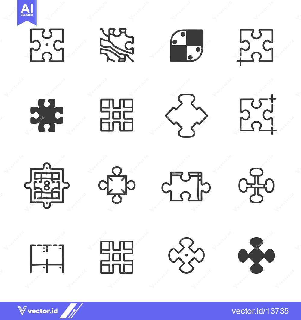 Premium Vector of A Collection of Puzzle Piece Icons in Black and White