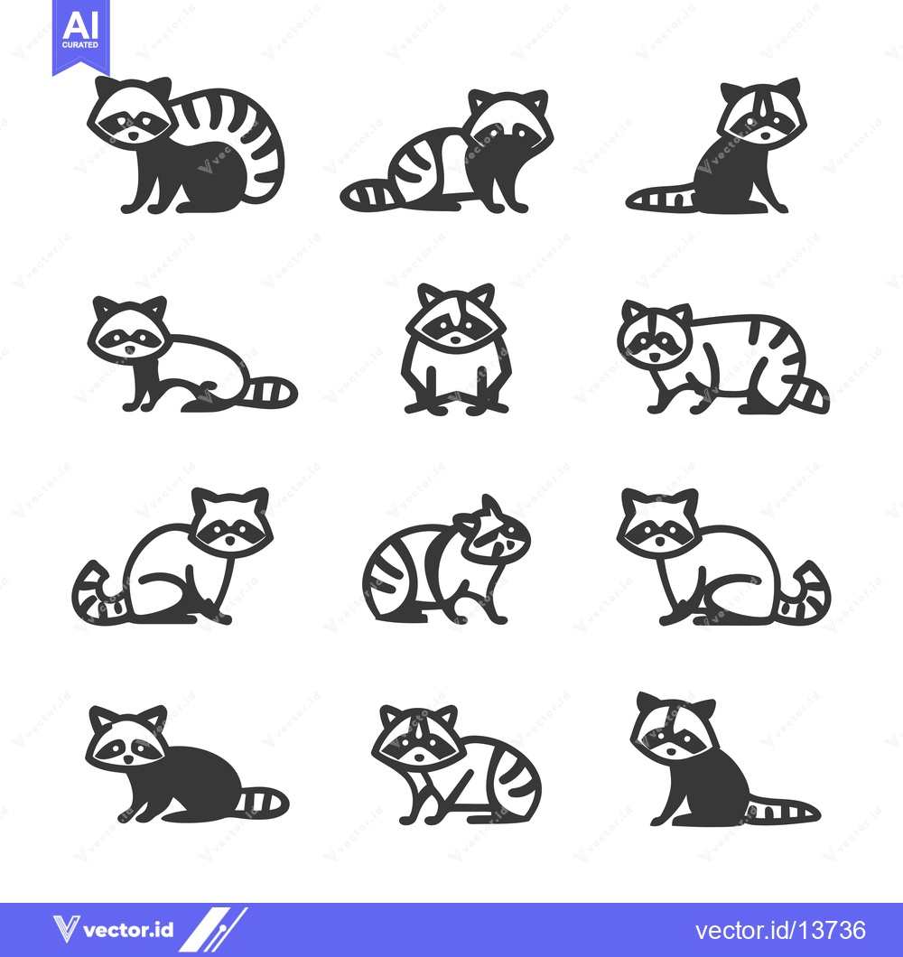 Premium Vector dari A Collection of Raccoon Illustrations in Various Poses