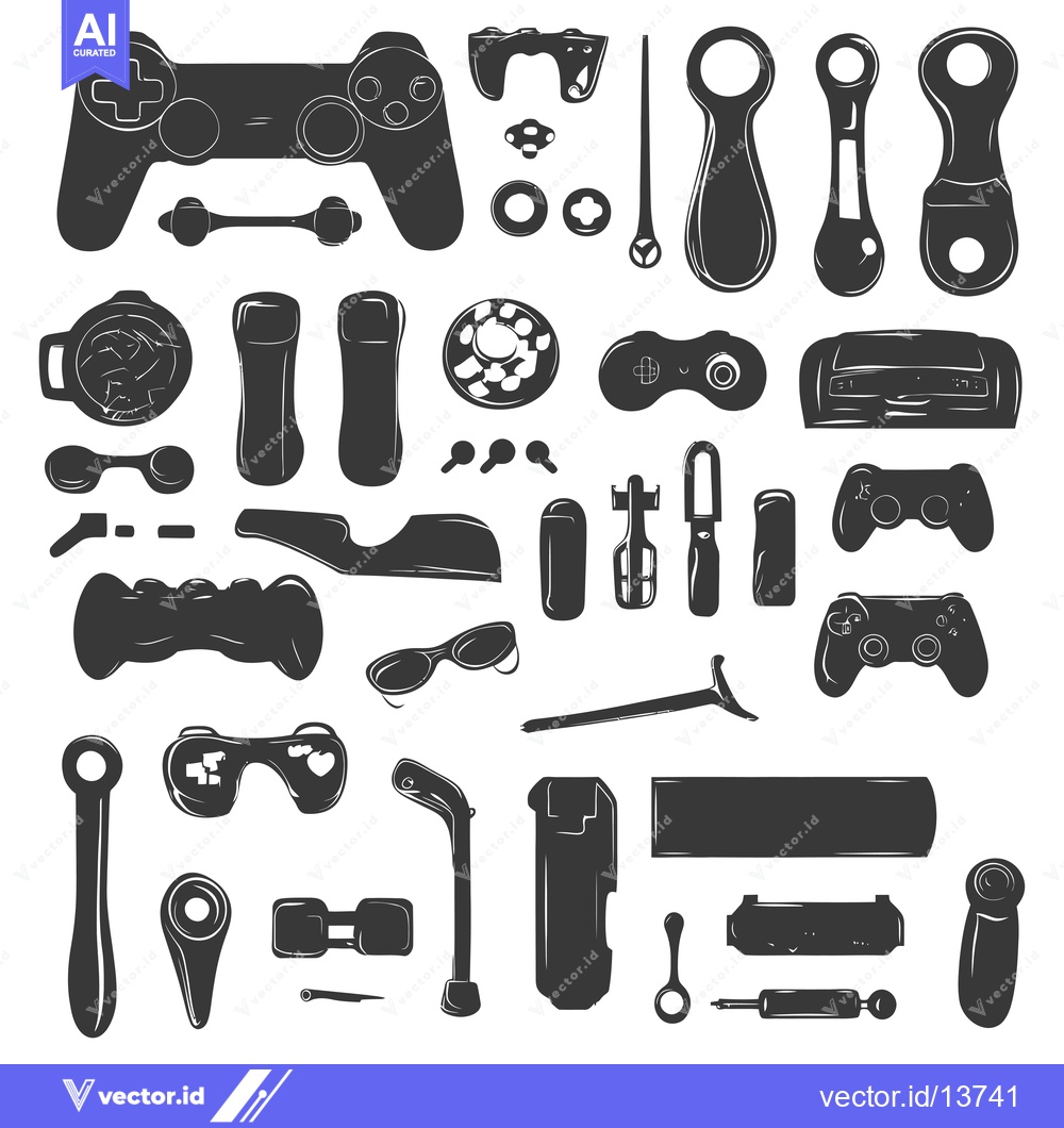 Premium Vector of A Collection of Retro Gaming Controllers and Accessories
