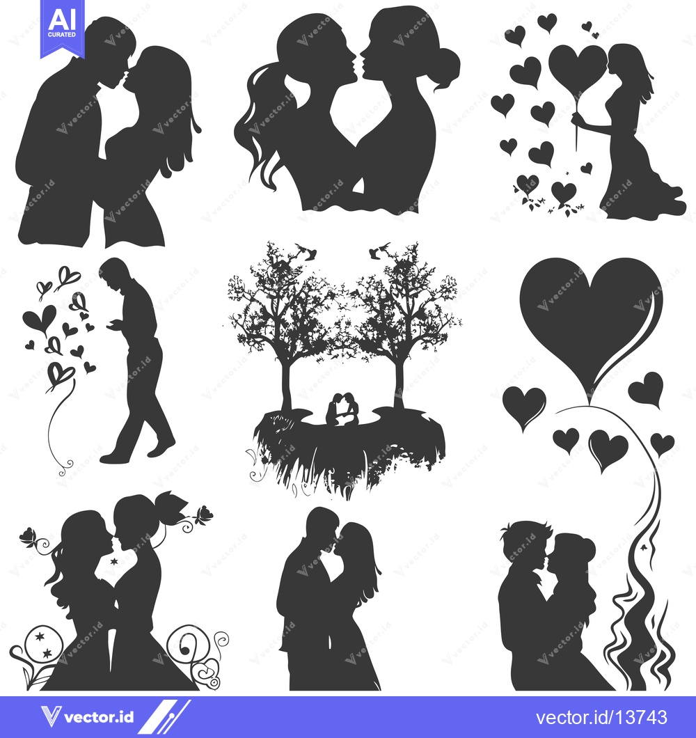Premium Vector dari A Collection of Romantic Silhouettes Depicting Love and Affection