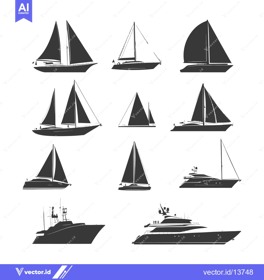 Premium Vector of A Collection of Sailboats and Yachts in Silhouette