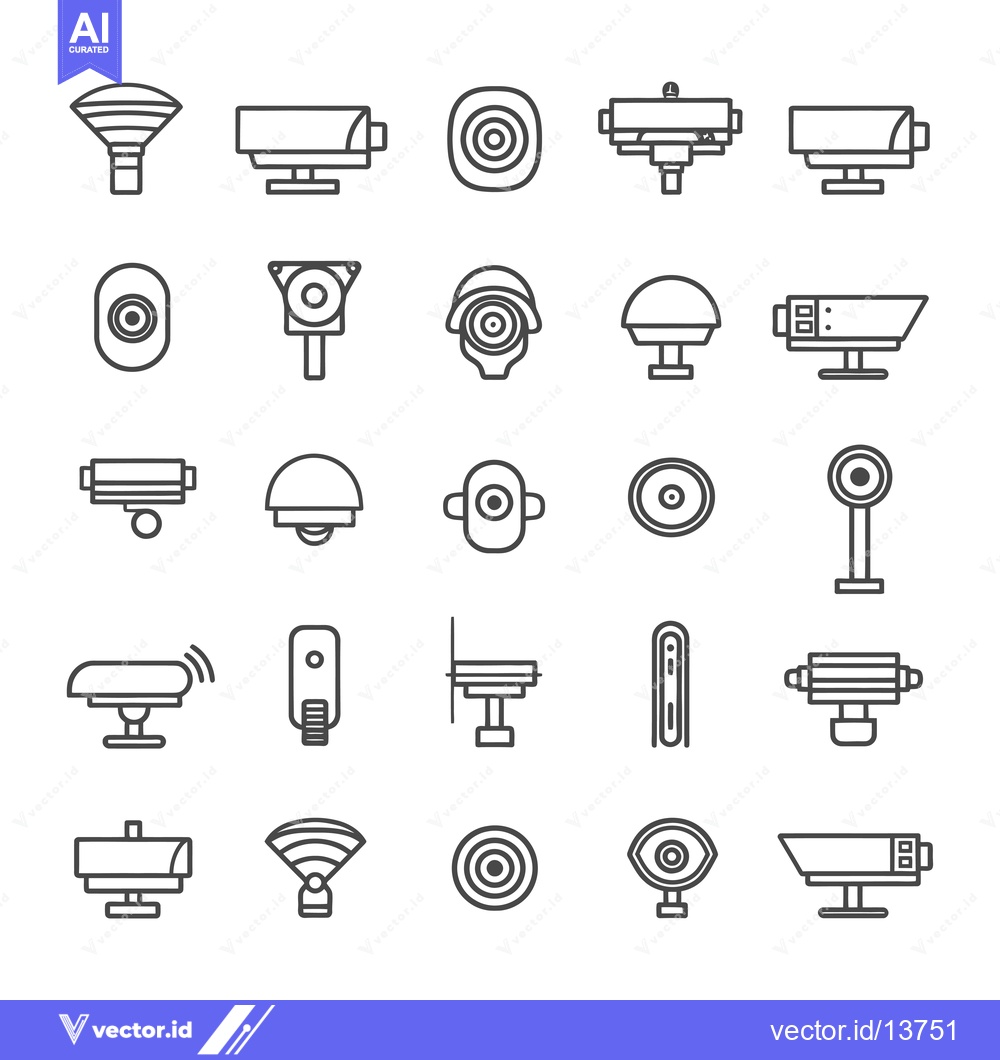Premium Vector of A Collection of Security Camera Icons in Outline Style