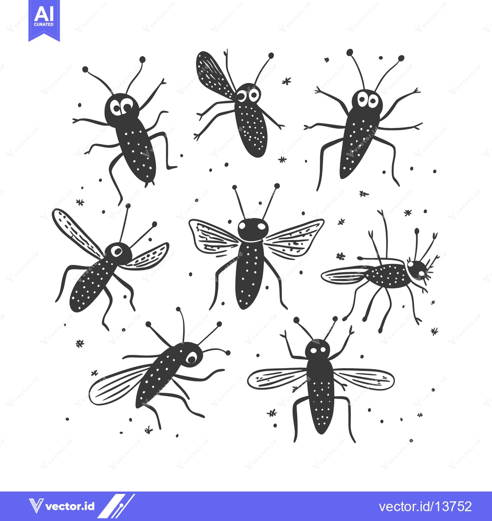 Premium Vector of A Collection of Seven Cartoon Mosquitoes with Big Eyes